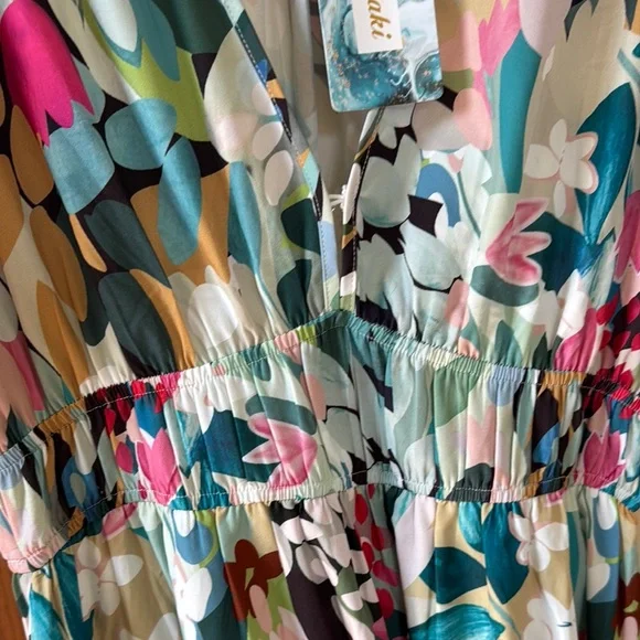 Pink and Green Puff Sleeve Maxi Dress for Weddings - Picture 4 of 4